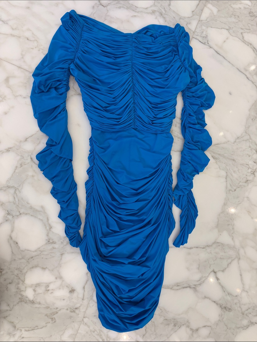 Alex Perry Royal Blue Ruched Off-Shoulder Long-Sleeve Dress